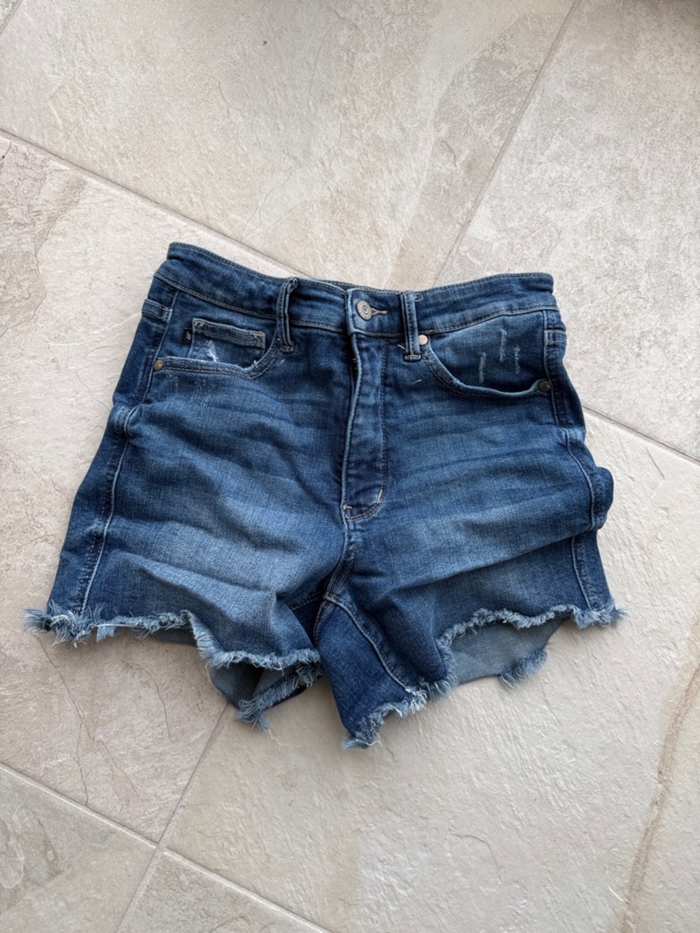 Judy Blue Dark Blue Distressed Frayed Hem Denim Shorts